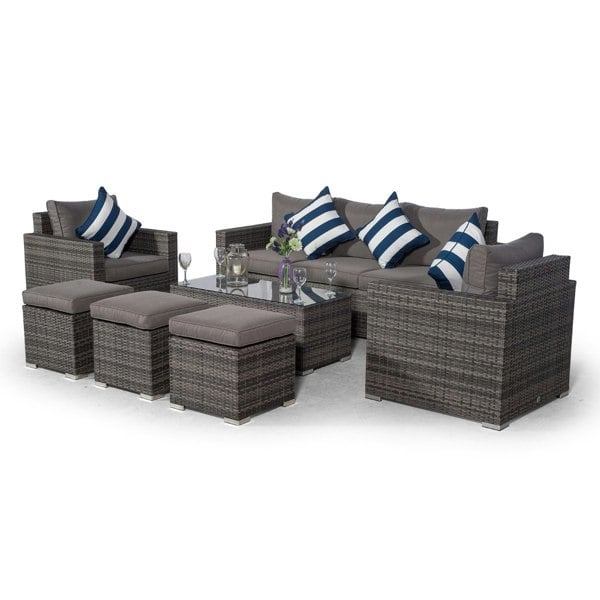 Giardino Sydney 8 Seater Conversation Dining Set With Coffee Table & 3 Stools