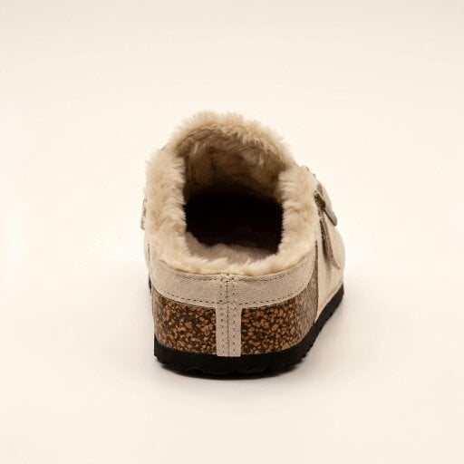 Love Lemonade Sadie Faux Suede Fur Lined Buckle Clog Sliders Nude