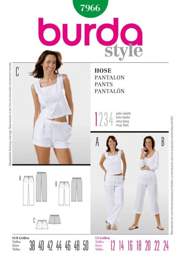 Burda Sewing Pattern 7966 Trousers and Shorts For Women, Sizes: 12-24 - Easy