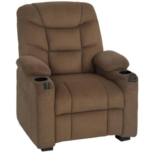 Bobobiy Electric Massage Recliner Armchair with Vibration, Whisper-Quiet Motor, Fleece Power Reclining Chair with Spring Pack, Brown