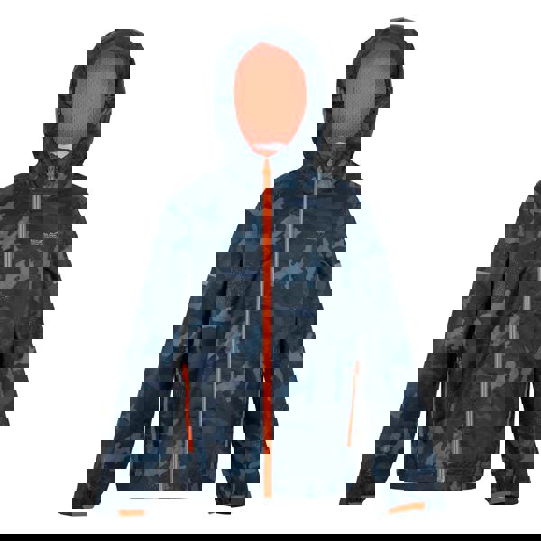 Regatta Childrens/Kids Lever II Camo Waterproof Jacket - Navy/Tangerine Tango - 