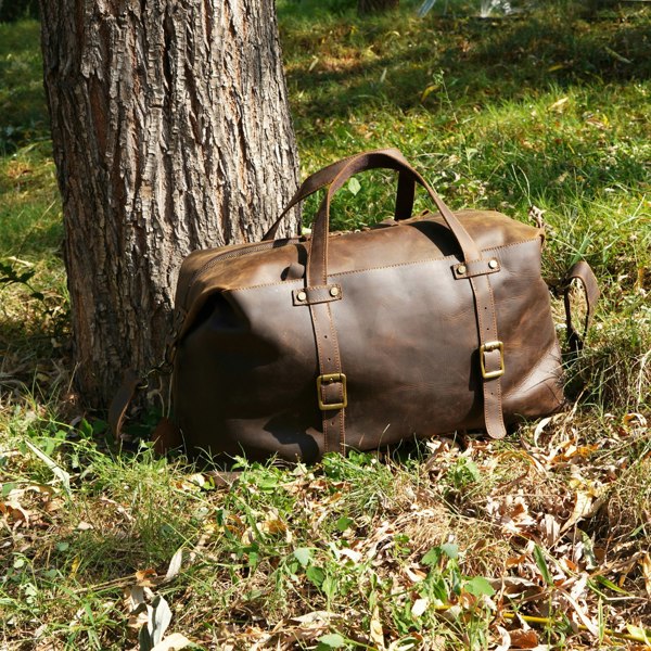 Touribag Large Genuine Leather Holdall - Light Brown