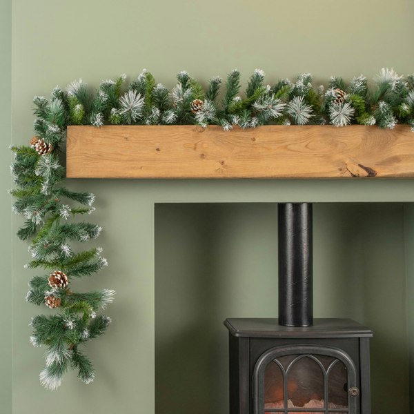Samuel Alexander 270cm x 25cm Frosted Glacier Christmas Garland with Pine Cones