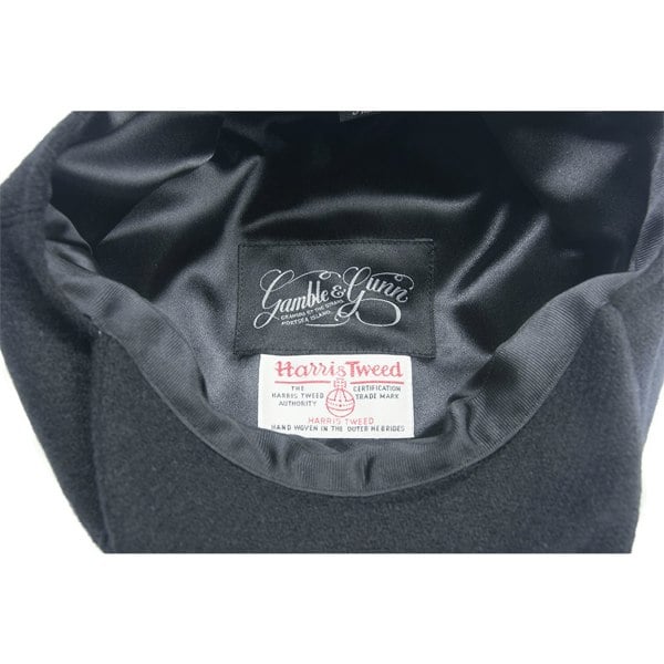 Gamble & Gunn Dilworth - 8 Panel British Made 15oz Black Harris Tweed Cap 