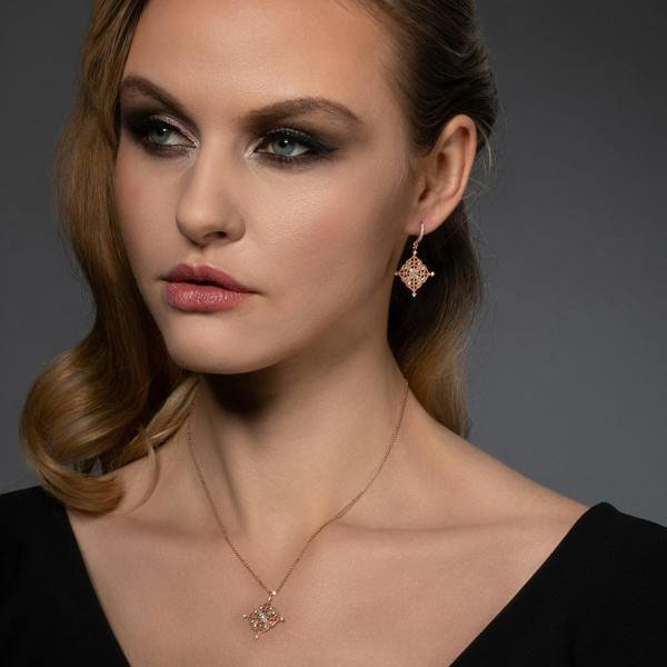 Rose Gold Arabesque Pendant Necklace with Cubic Zirconia - namana.london