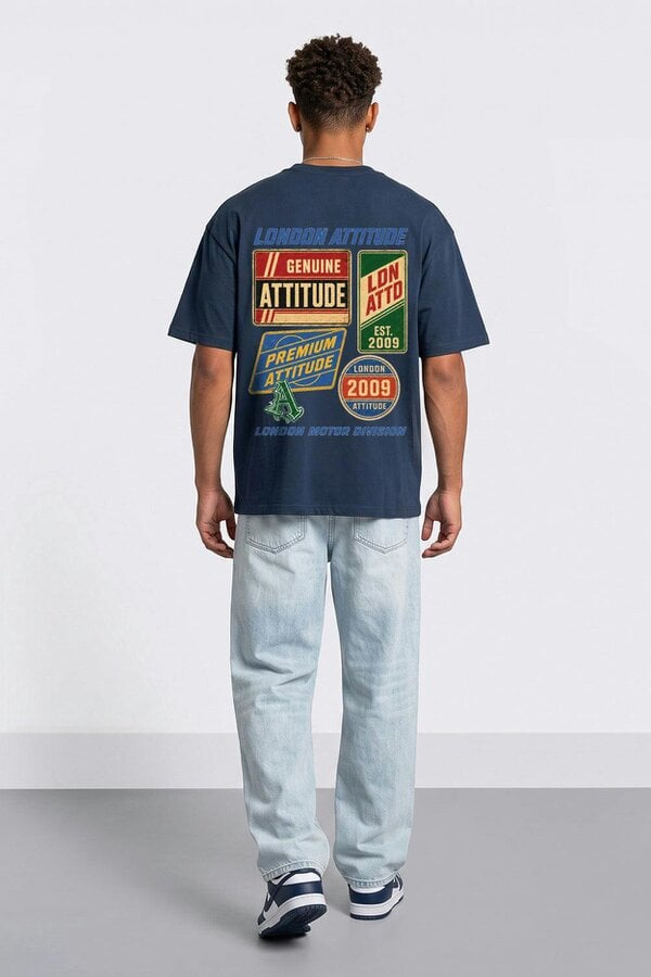 London Attitude Oversized  Vintage Motorsport Back Print T-Shirt