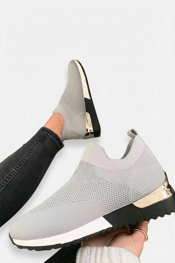 Jessi Slip On Sock Wedge Trainers - Grey_wb