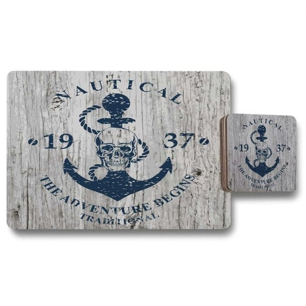 Anchor Print on Wood (Placemat & Coaster Set) - Andrew Lee Home and Living