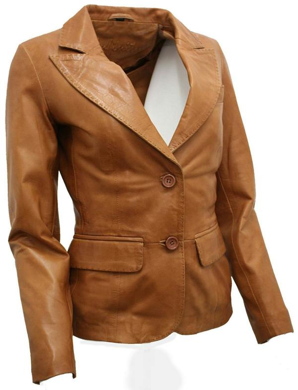 Womens 2 Button Leather Blazer Jacket-Newport - Upperclass Fashions 