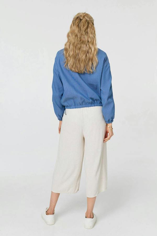 Blue | Relaxed Drawstring High Neck Jacket