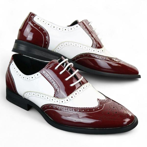 Dolcetto Men's Patent Lace-Up Red White Brogues Smart Dress Shoes
