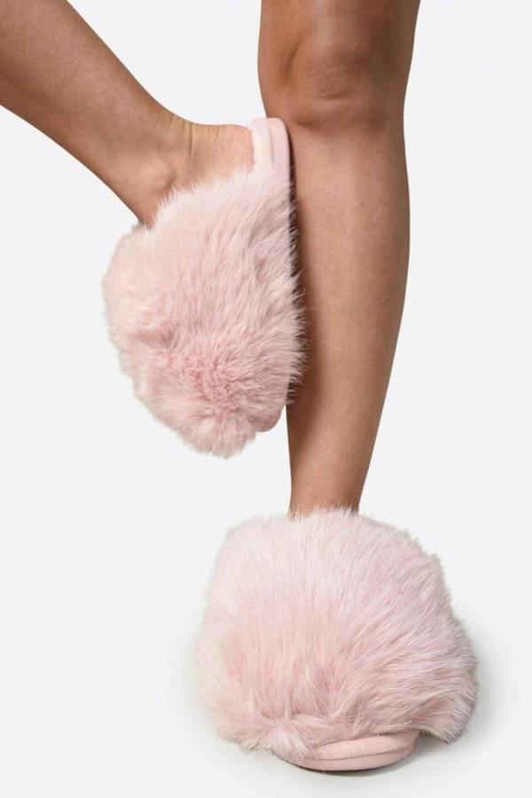 Mildred Fluffy Faux Fur Winter Sandals - Pink_wb