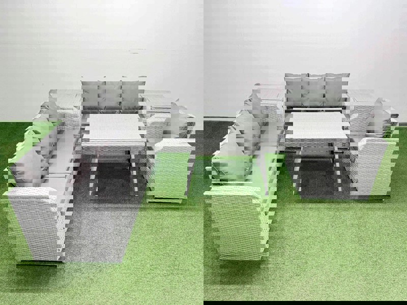 Fimous 6 Pieces Outdoor PE Rattan Garden Furniture with Cushions Reclining Chair 2 Side Tables Light Grey