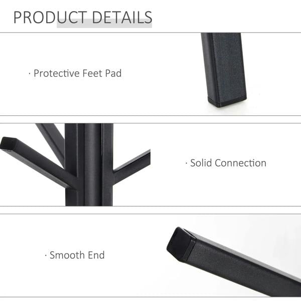 Black metal coat rack base with protective foot pads and smooth end caps