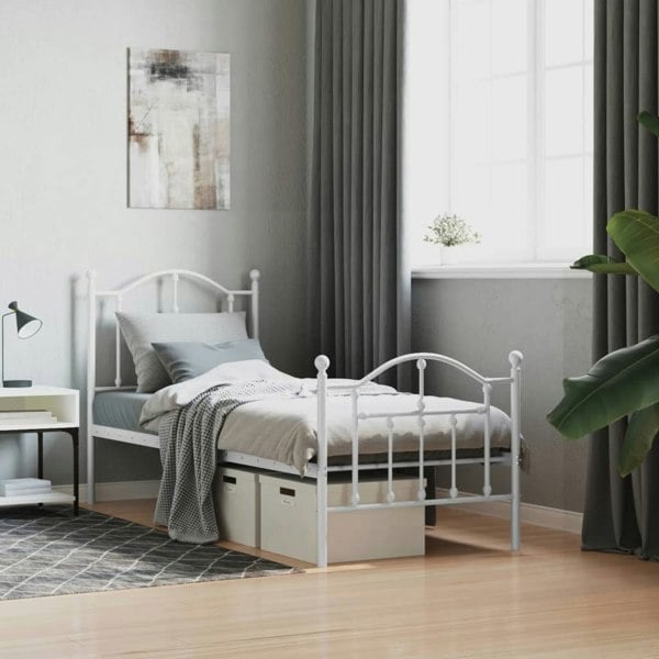 Berkfield Metal Bed Frame with Headboard and Footboard White 75x190 cm