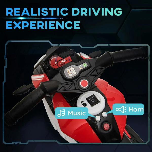 Kids electric ride-on motorcycle dashboard area with music and horn control buttons