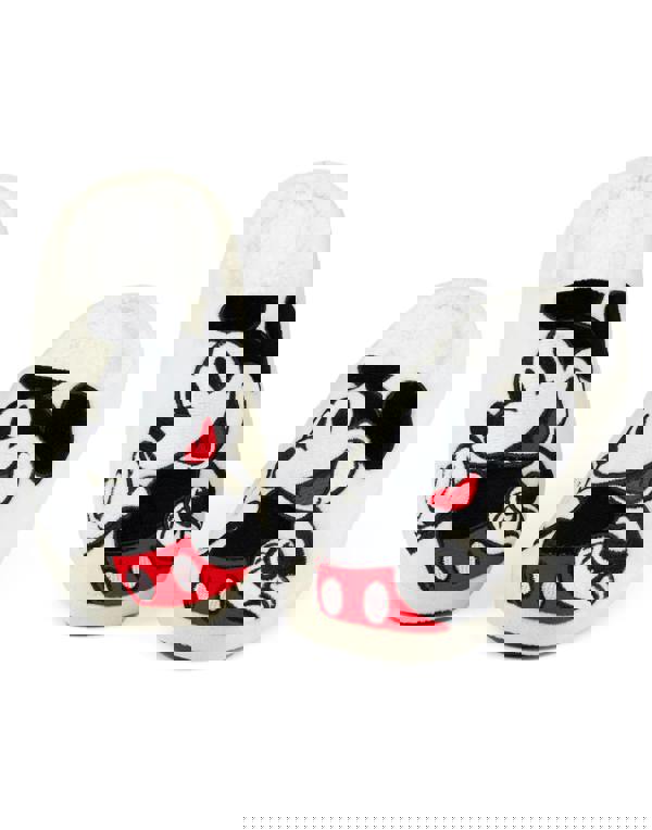 Disney Mickey Mouse Womens Beige Smiling Mule Slippers