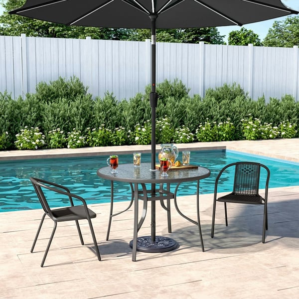 Living and Home 2 Person Patio Garden Dining Set with Solar LED Umbrella
