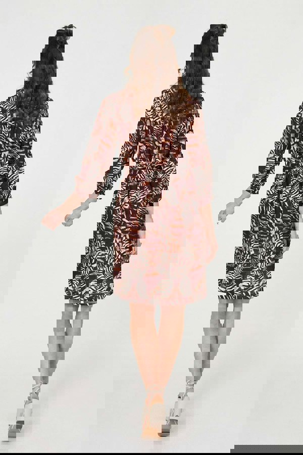 Brown | Animal Print Tie Waist Shirt Short Dress
