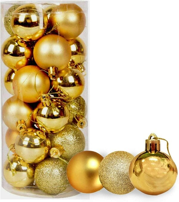 Shatchi Deep Gold Shatterproof Christmas Bauble Set in 12 or 24 Pack Sizes for Tree and Home Decorations