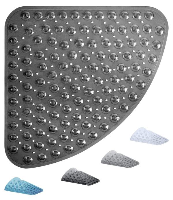 ADOV Corner Shower Mat, 54 x 54cm Curved Non Slip Bath Mat with Suction Cups and Drainage Holes