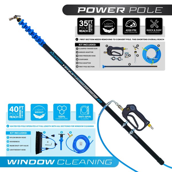 Venom 35ft Power Pole for Pressure Washers – 100% Carbon Fibre