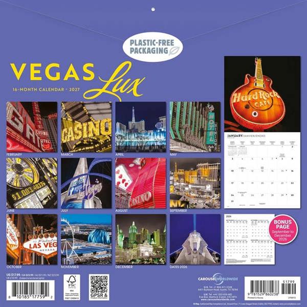Vegas Lux Calendar 2027, Wall Calendars, Month To View, Travel, Gift