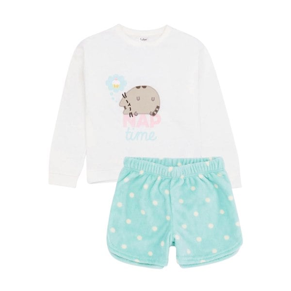 Pusheen Girls Fleece Pyjama Set - White/Blue