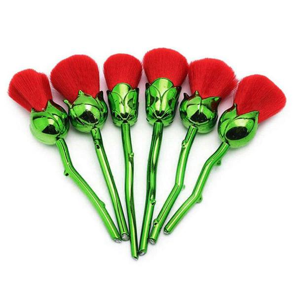 Aquarius 6pcs Rose Makeup Brush Set Green Flower Sculpted Beauty Beast Inspired Kit