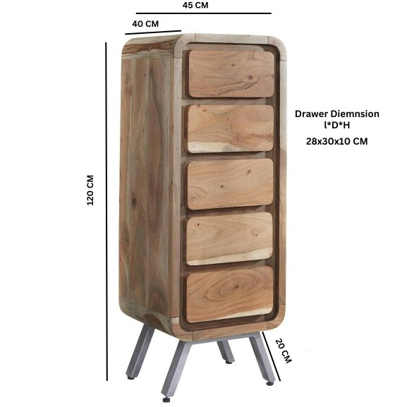 Wyld Haus Los Angeles Reclaimed Wood and Metal 5 Drawer Tallboy Storage Chest