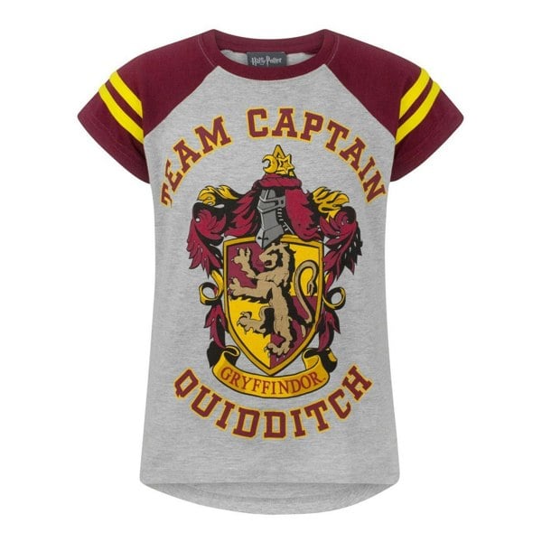 Harry Potter Official Girls Gryffindor Quidditch Team Captain T-Shirt - Grey/Maroon