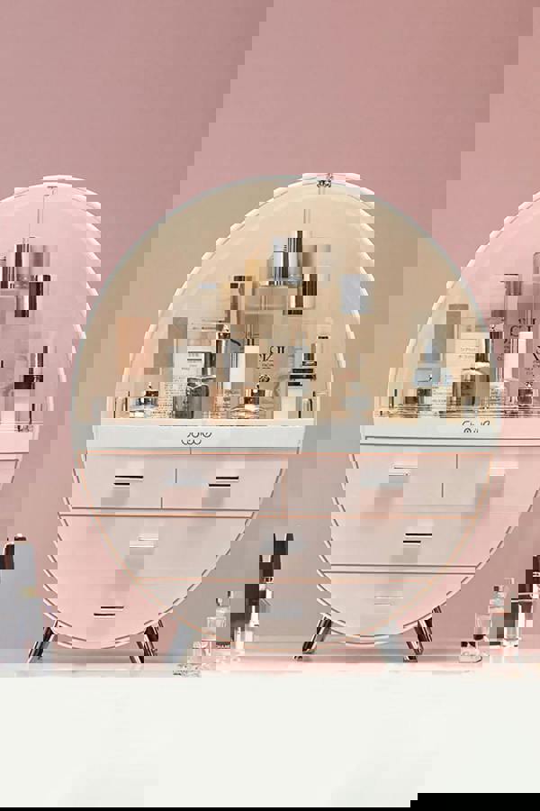 Living and Home 40CM High Round Transparent Cosmetic Display Box With 4 Drawers Storage Box