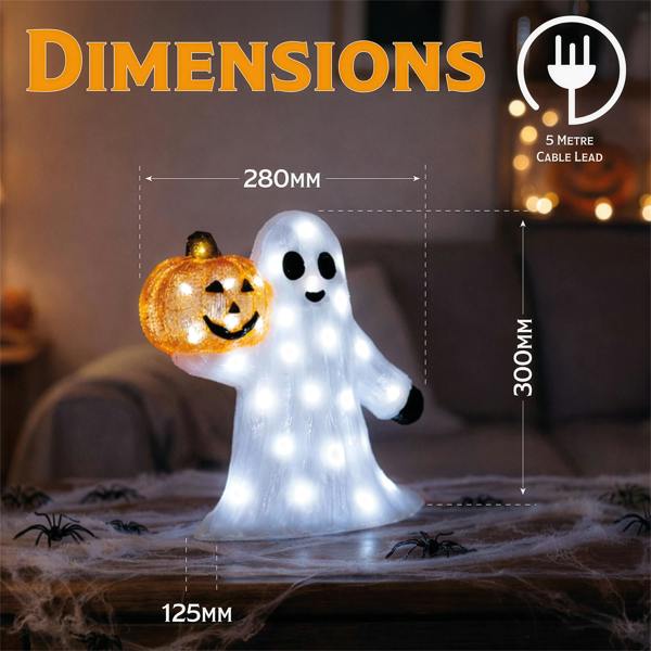 Fxlab 50L White LED Pumpkin & Ghost Halloween Outdoor Decoration with 5m Cable, Timer & IP20 Transformer, 28x12.5x29.5cm