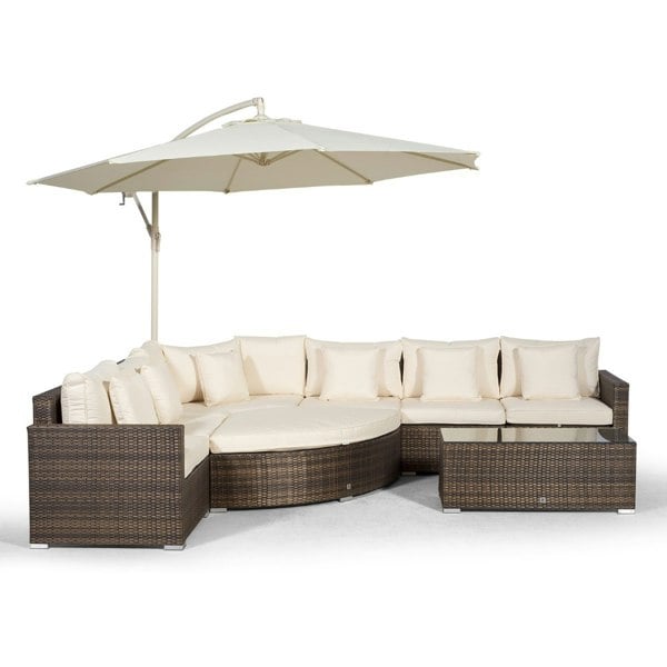 Giardino Santorini L Shape Modular 6 Seat Rattan Corner Sofa Set With Large Coffee Table & Daybed Ottoman