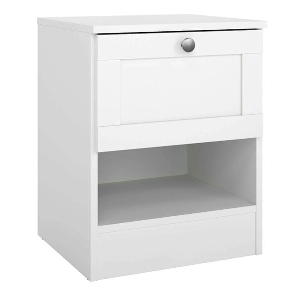 Wyld Haus Cherryfern White Wood Bedside Table 1 Frame Drawer 1 Open Shelf