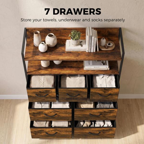 HOMCOM Chest of Drawers, Bedroom Fabric Dresser, Rustic Brown