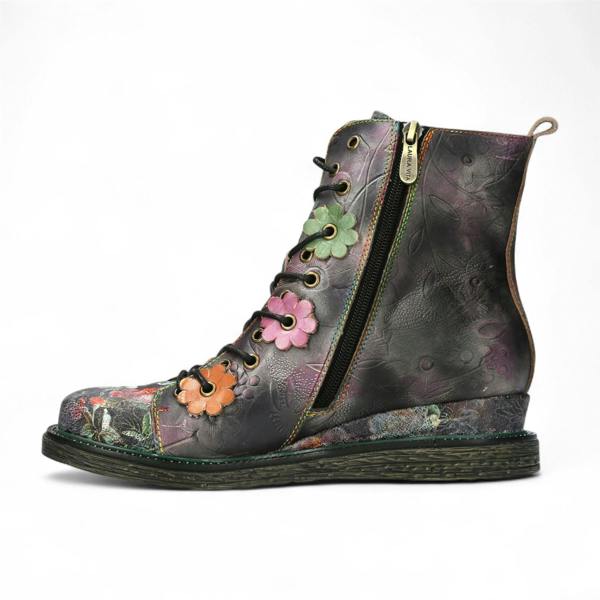 Laura Vita Ercnaulto 212 Grey Floral Womens Gothic Victorian Leather Lace-Up Ankle Heeled Boots
