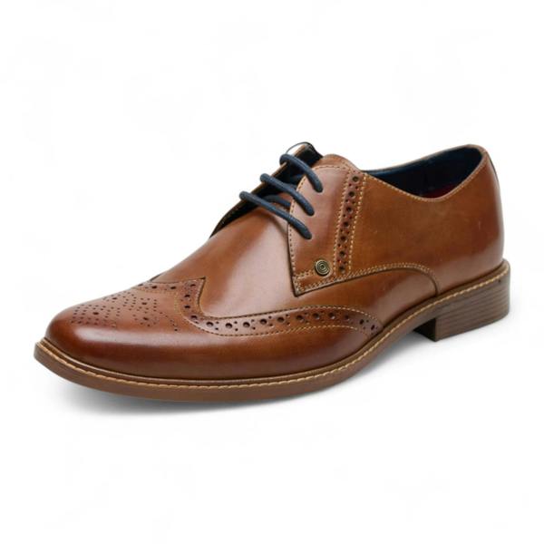 Ben Sherman Men's Tan Leather Wingtip Oxford Brogue Dress Shoes