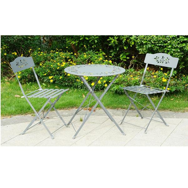 Gr8 Garden 3 Piece Grey Metal Garden Bistro Set with Leaf Design