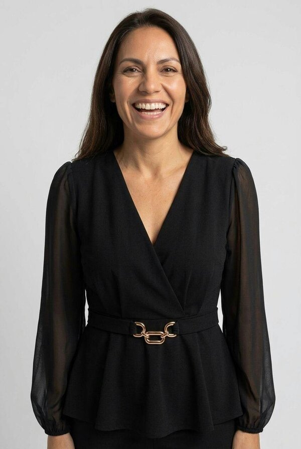 Izabel London Semi Sheer Balloon Sleeve Peplum Top
