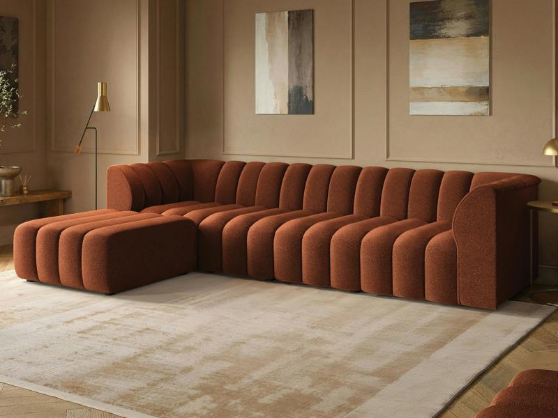 SOLACE+CO Halle 4 Seater Modular Sofa with Reversible Footstool Burnt Orange Chenille