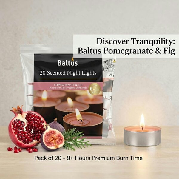 Baltus Pomegranate & Fig Scented Tealight Candles, Pack of 20, Up to 8 Hour Burn Time