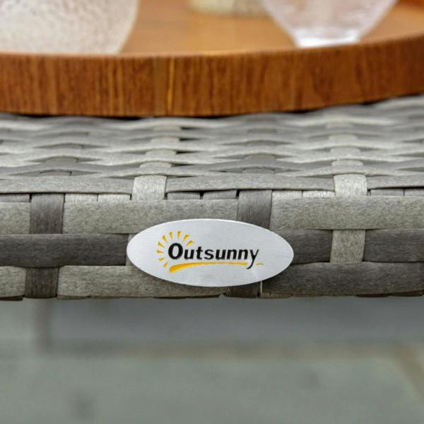 Grey PE wicker coffee table with woven pattern and OutSunny oval logo patch
