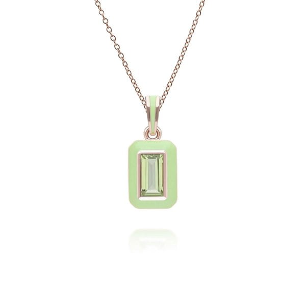 Gemondo Siberian Waltz Green Enamel & Baguette Peridot Pendant Necklace in Rose Gold Plated Sterling Silver