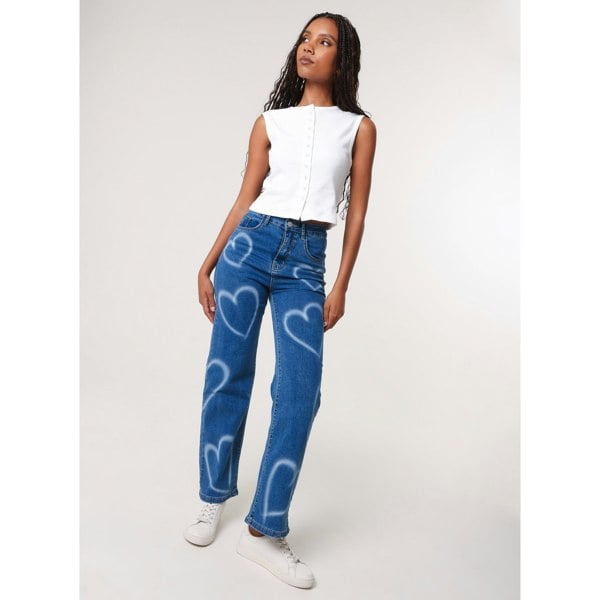 Pink Vanilla Spray Heart Detail Jeans