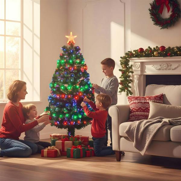 6ft Fibre Optic Christmas Tree, Multicolour LED Pre-Lit with 8 Light Modes, PVC Green Tips image 6