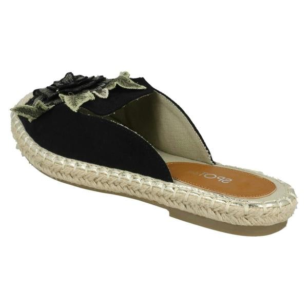 Spot On Ladies Spot On Flower Embellishment Espadrille Mules