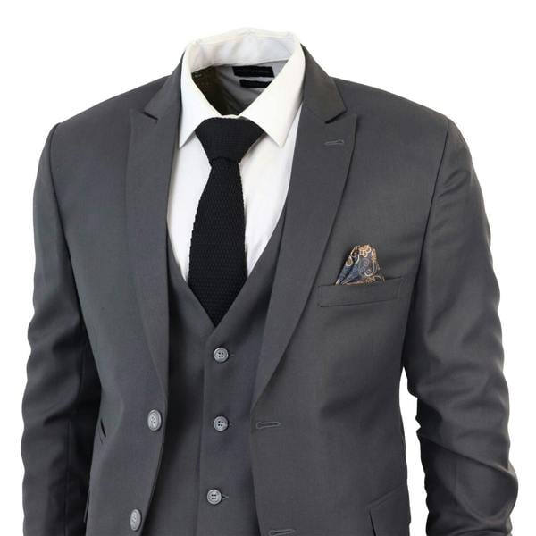 TruClothing Mens IM1 Classic Plain Charcoal 3 Piece Suit