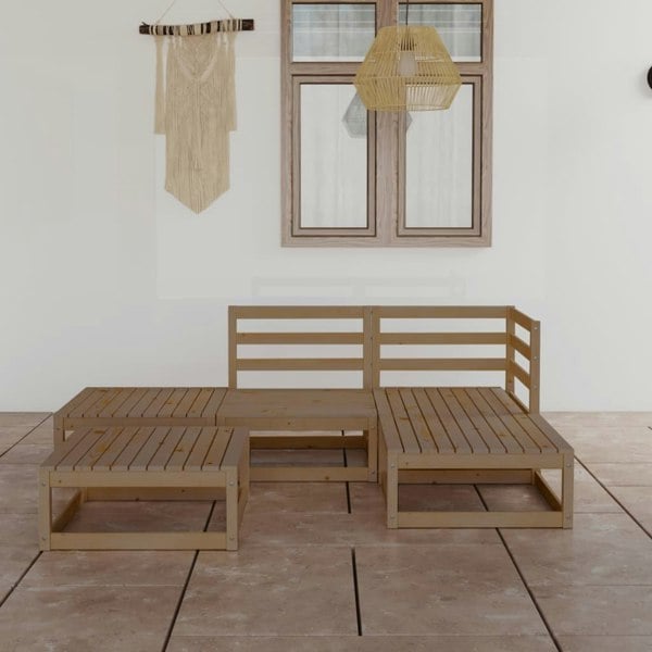 Berkfield 5 Piece Garden Lounge Set Honey Brown Solid Pinewood