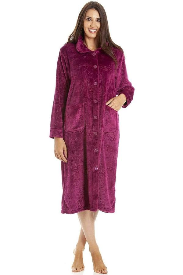 Womens Rose Embossed Button Up Housecoat